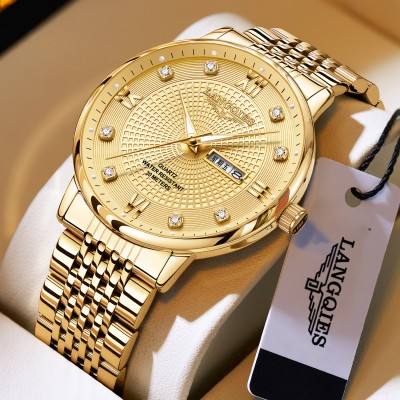 ساعة رجالية أنيقة مزودة بحركة سويسرية أصلية، تتميز بتقويم مزدوج وزجاج ياقوتي مقاوم للماء